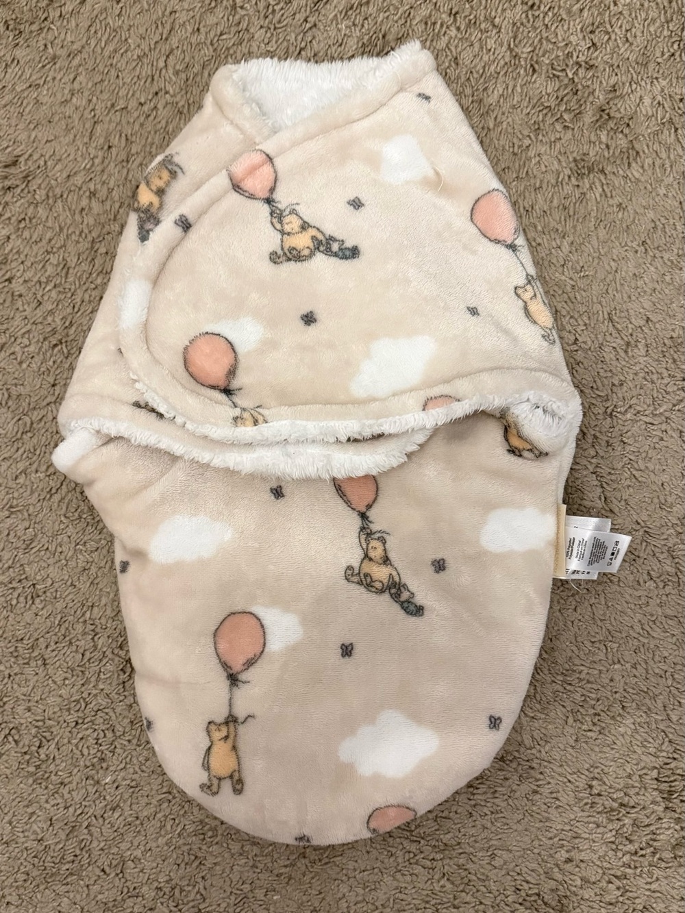 Winnie the Pooh Plush Beige Baby Swaddle Pooh Bear Print best for 0-3